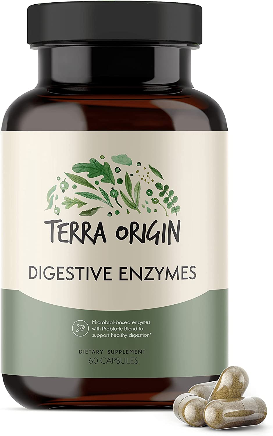 TERRA ORIGIN DIGESTIVE ENZYMES WITH PROBIOTICS capsules were designed to provide your body with a balanced enzyme blend to help break down food and protect your digestive tract. The probiotics help to support a healthy balance of bacteria in your gut, while the enzymes help to digest food. EACH CAPSULE CONTAINS: Protease – to digest protein Lipase – to digest fat Amylase – to digest starch Cellulase – to digest fiber Xylanase – to digest fiber Beta Glucanase – to digest fiber Invertase – to digest sugar Lactase – to digest lactose Phytase – to digest phytic acid The capsules are easy to swallow and help to ease digestion.